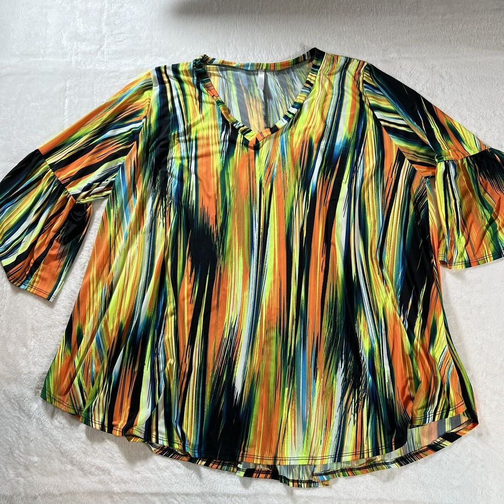 Psychedelic Abstract  3/4 Flounce Sleeves 60s 70s Tunic Hippie Boho‎ Disco 4xl